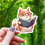 Cat With Glasses Reading a Book Sticker - 3