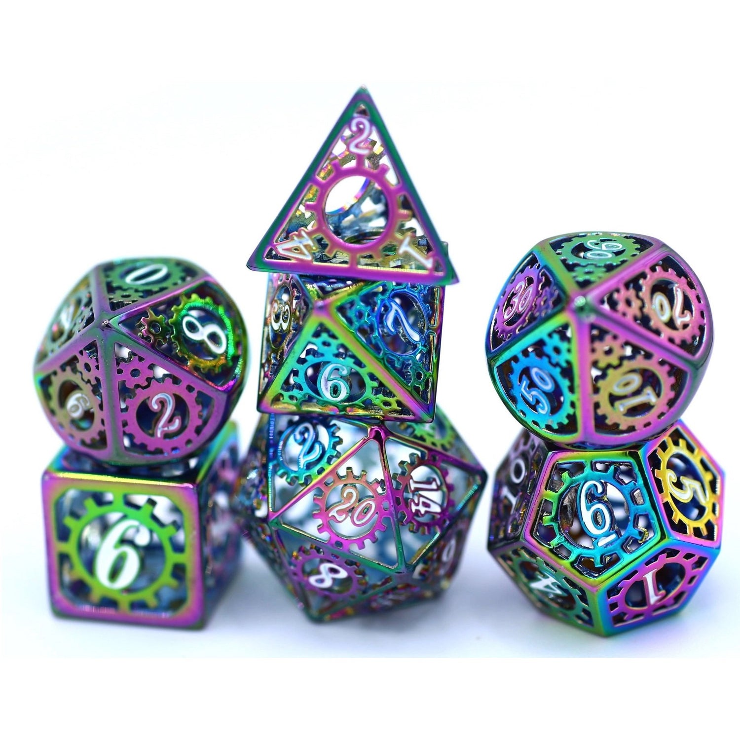 Hollow Metal Gears of Providence Polyhedral Dice Set