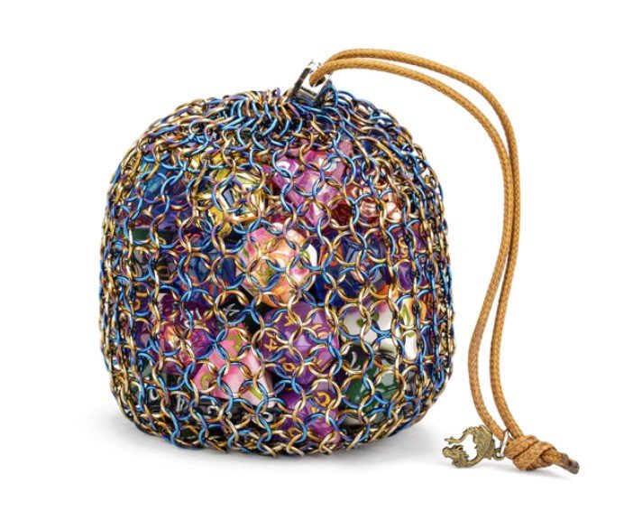 Hero's Chainmail Dice Bag - Blue & Gold