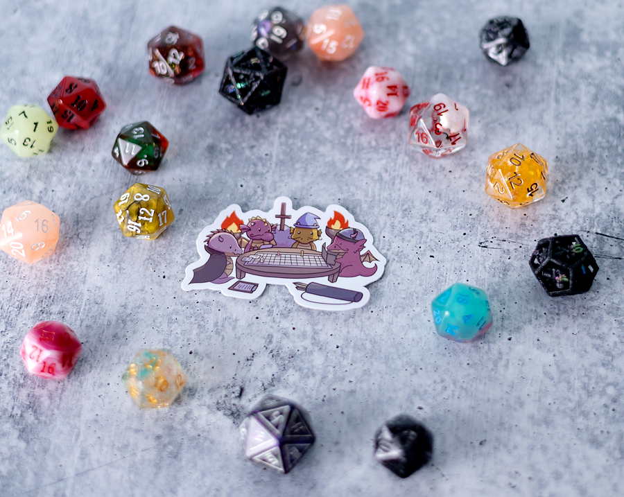 Dragons Playing Tabletop RPG - Dark - Sticker 2.5"