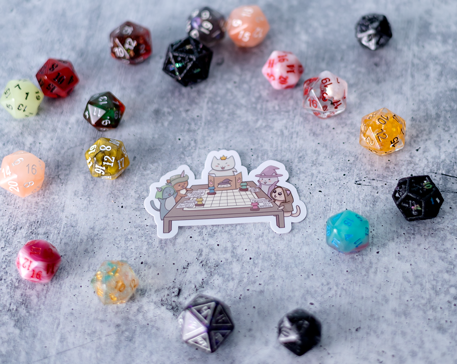 Cats Playing RPG Tabletop Gaming Sticker - 2.5"