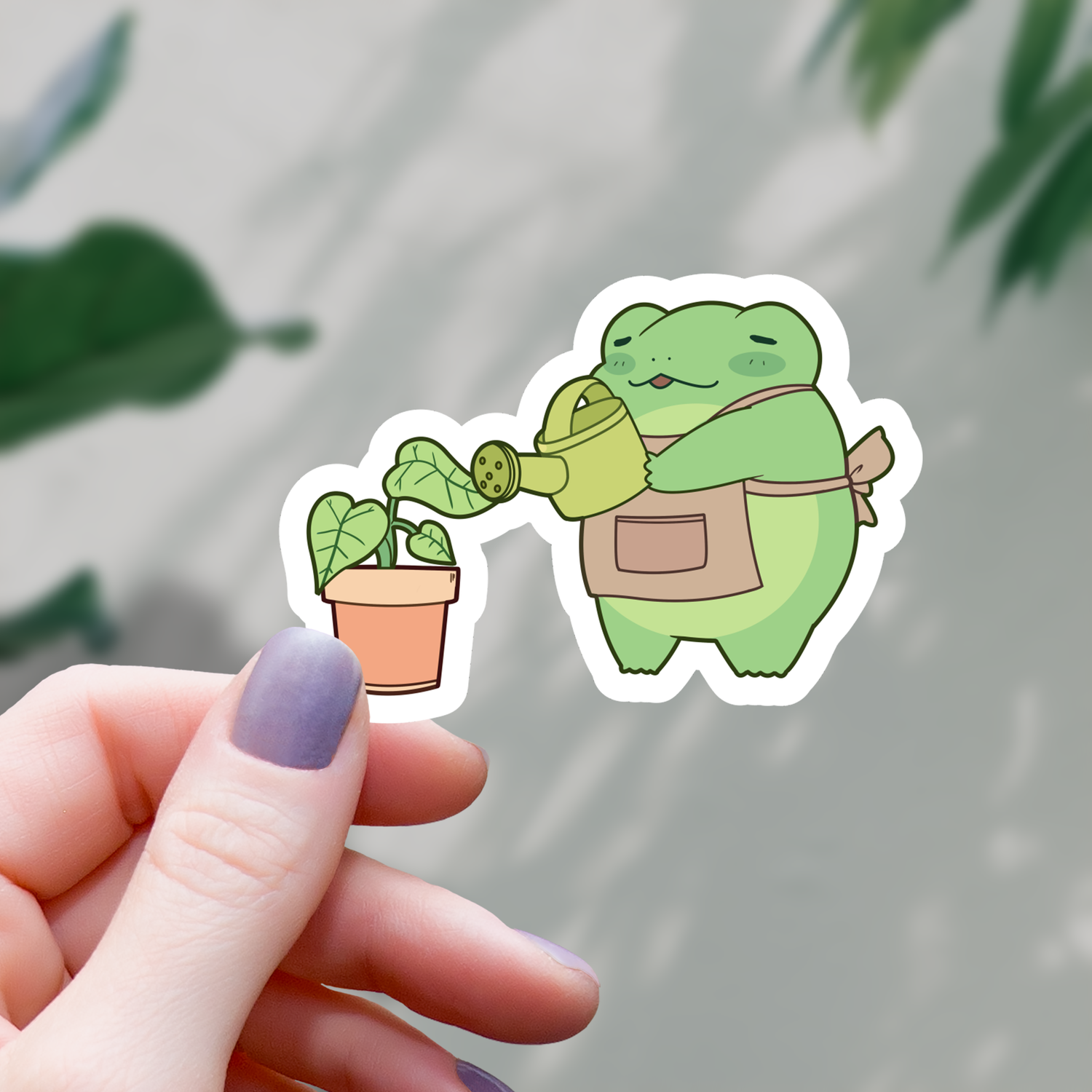 Frog Watering Houseplants Sticker - 3"