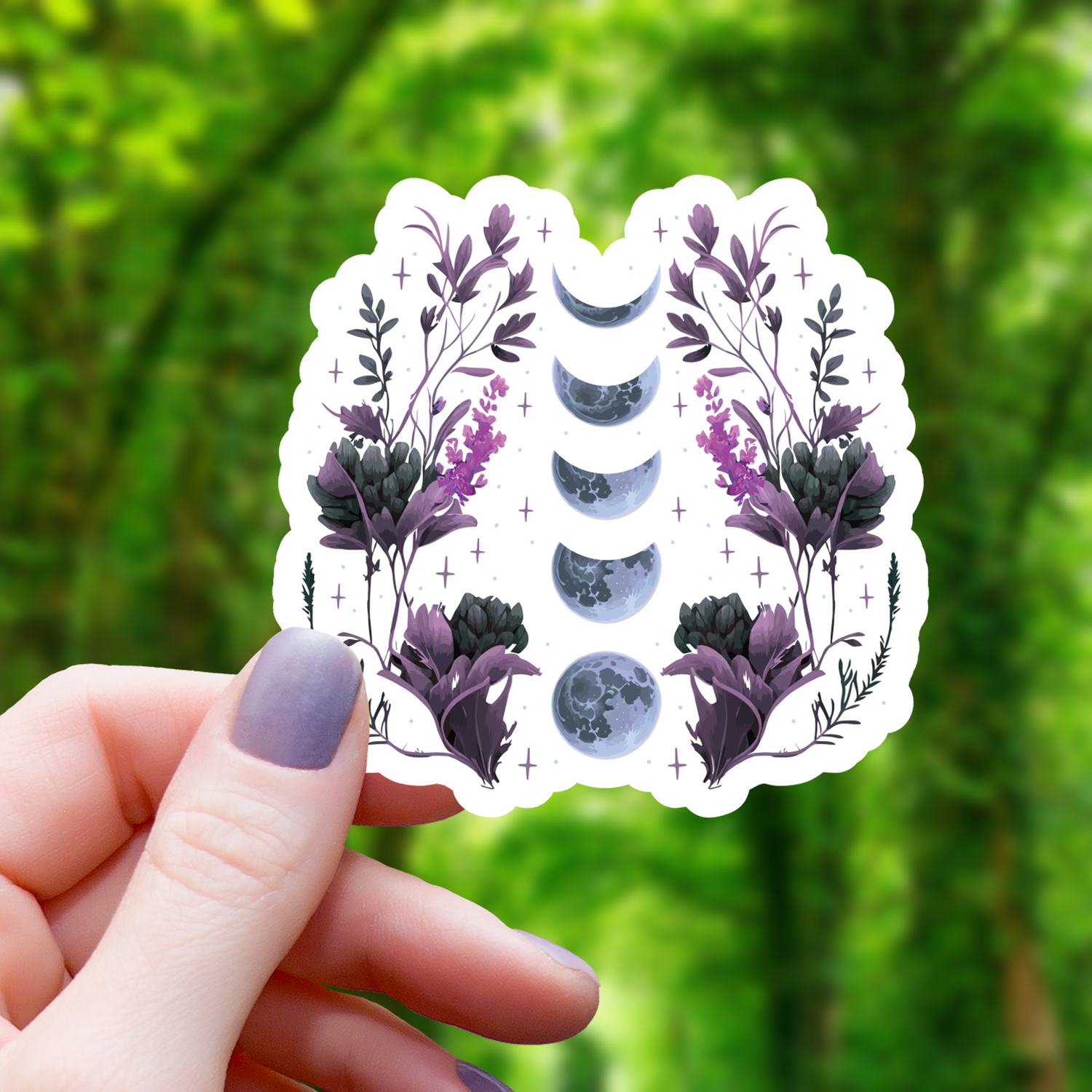 Floral Dark Moon Phases Sticker - 3"